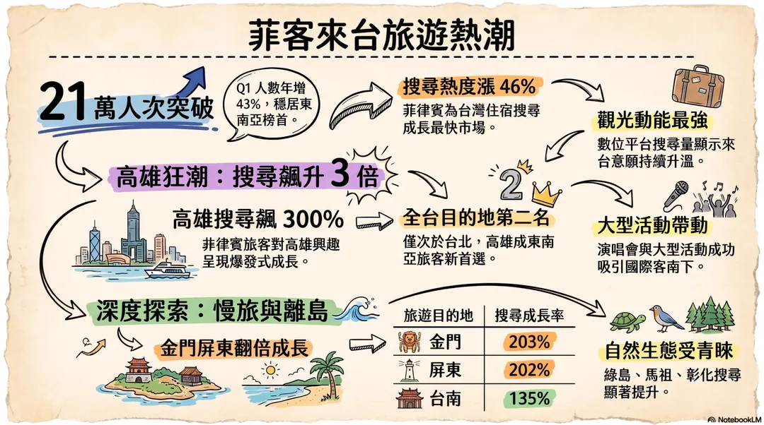 菲律賓旅客來台旅遊熱潮。（圖／AI製圖）
