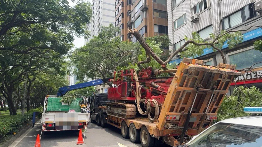 北市一輛曳引車意外扯斷路樹。（圖／翻攝畫面）