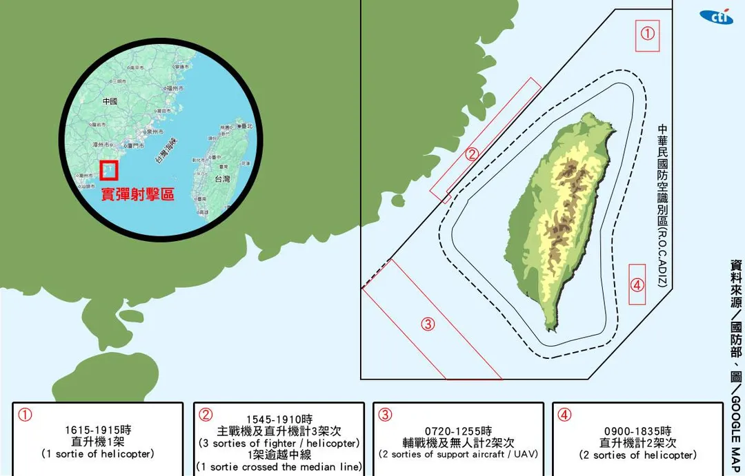 解放軍活動示意圖。 （圖／中天新聞；資料來源：國防部）