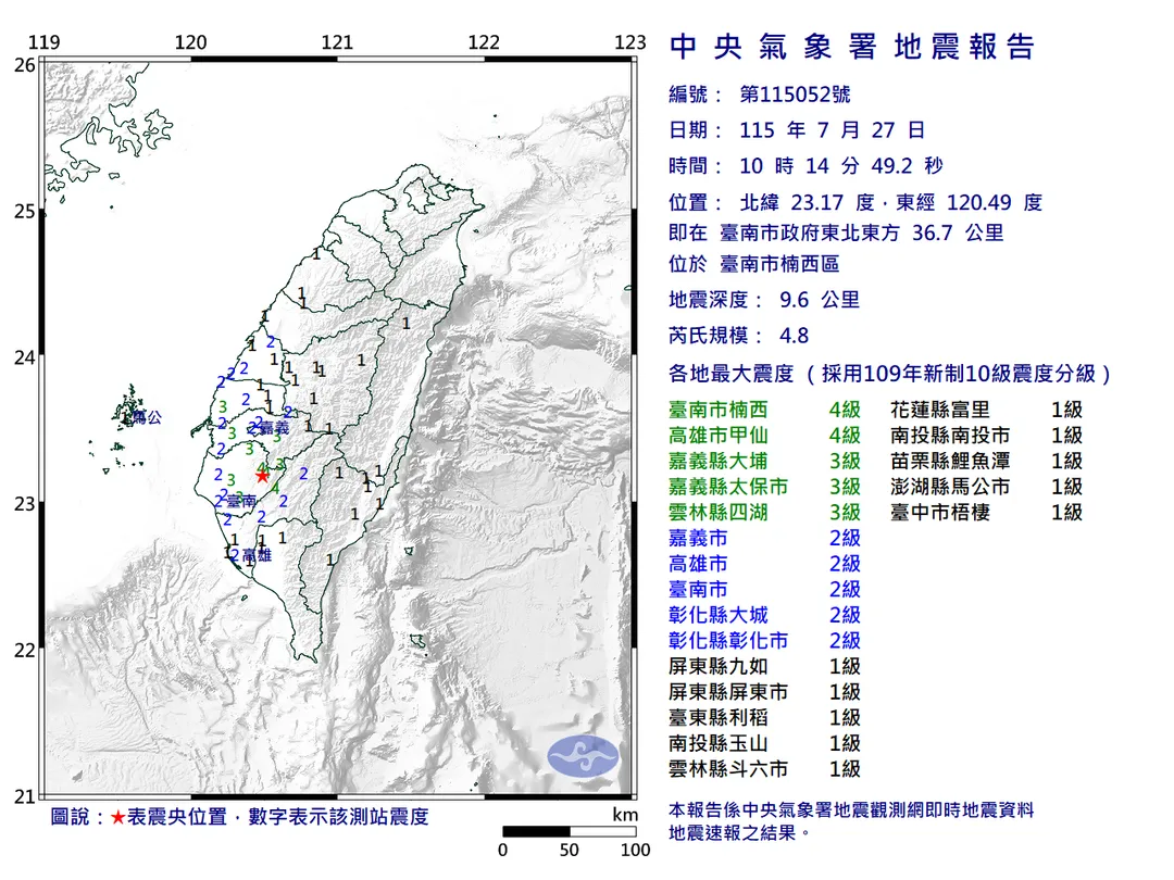 地震報告。（圖／中央氣象署）