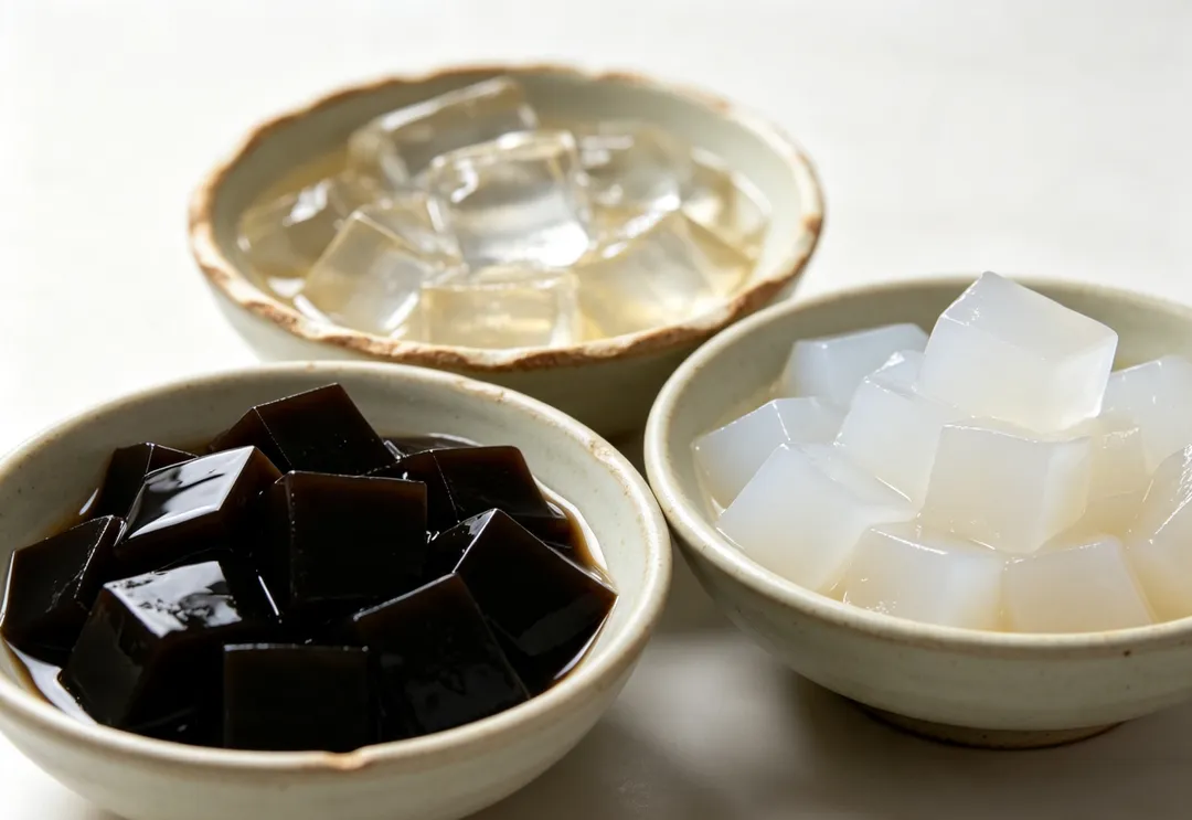 仙草、愛玉與蒟蒻三種夏日常見食材熱量極低。（示意圖／AI生成圖）