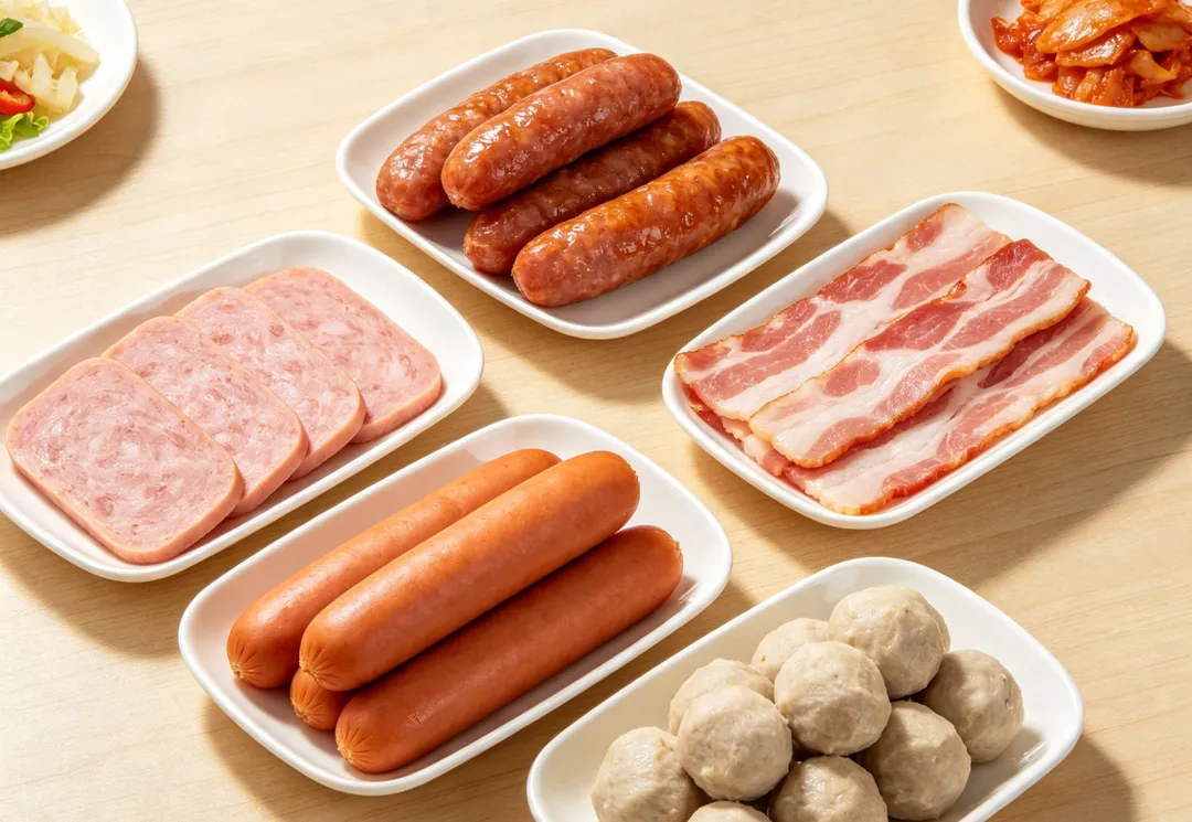 火腿、香腸、培根、熱狗、貢丸等食品為了保鮮與調味,鈉含量相當驚人,單片火腿的鈉含量就可能逼近400毫克。(示意圖/AI生成圖)