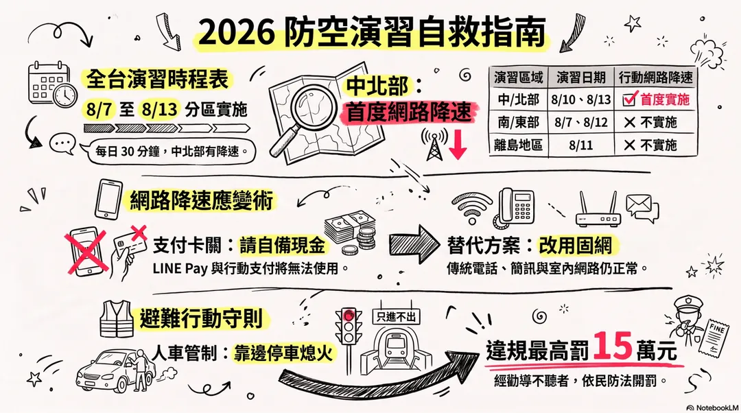 NCC提醒,民眾可事先下載警政服務APP、截圖或下載避難資訊及地圖、票券事先截圖或領取紙本以及預先規劃因應措施等。(圖/AI製表)