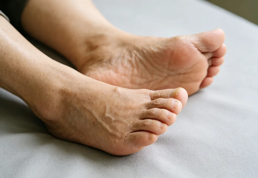 60歲嬤赤腳行走時踩到尖銳物,造成足底傷口,雖然立即就醫並每天換藥,但傷口不但沒有癒合,反而越來越深。(示意圖,非當事人/AI生成圖)