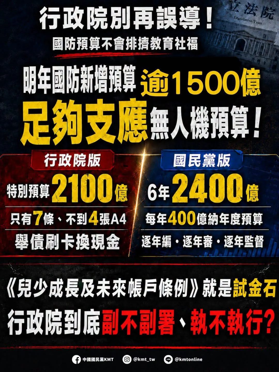 國民黨16日發文反擊行政院。(圖/翻攝國民黨臉書)