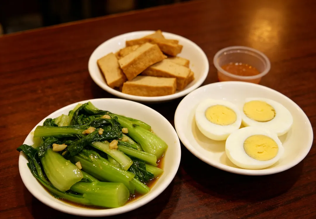 王大元建議,吃麵時可以適度減少麵量,同時增加燙青菜、豆干、雞蛋或瘦肉,讓蛋白質與膳食纖維更充足。(示意圖/AI生成圖)