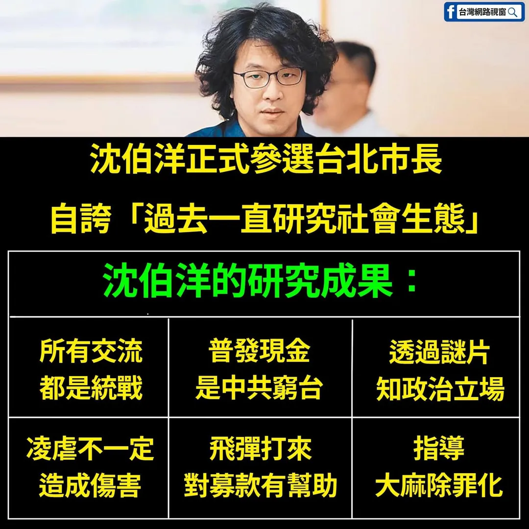 粉專「台灣網路視窗」整理出沈伯洋過往言論整理成〈沈伯洋語錄〉。（圖／粉專「台灣網路視窗」）