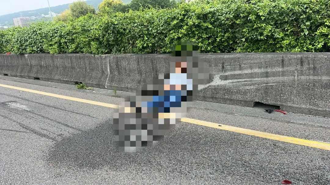 50歲Volvo林姓女駕駛坐在路肩哀嚎。(圖/中天新聞)