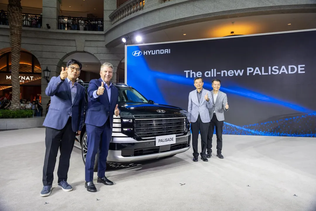 (左一)Hyundai 亞太事業策略處 處長Mr. Sungjoon Kim、(左二)Hyundai亞太地區 總裁Mr. Donald Romano、(右二)南陽實業 總經理 徐伯達、(右一)南陽實業 執行副總經理 詹醒昇(圖/中天車享家朱朱哥來聊車)