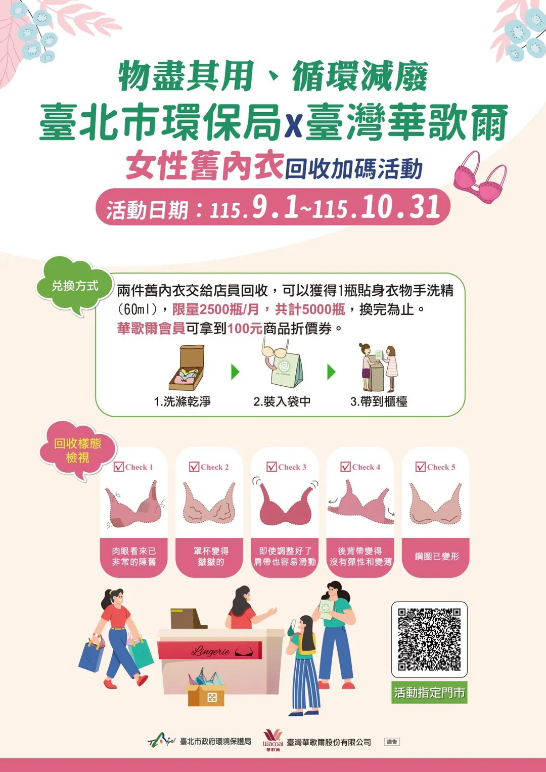 北市環保局推出「物盡其用、循環減廢－女性舊內衣回收加碼活動」。（圖／環保局提供）