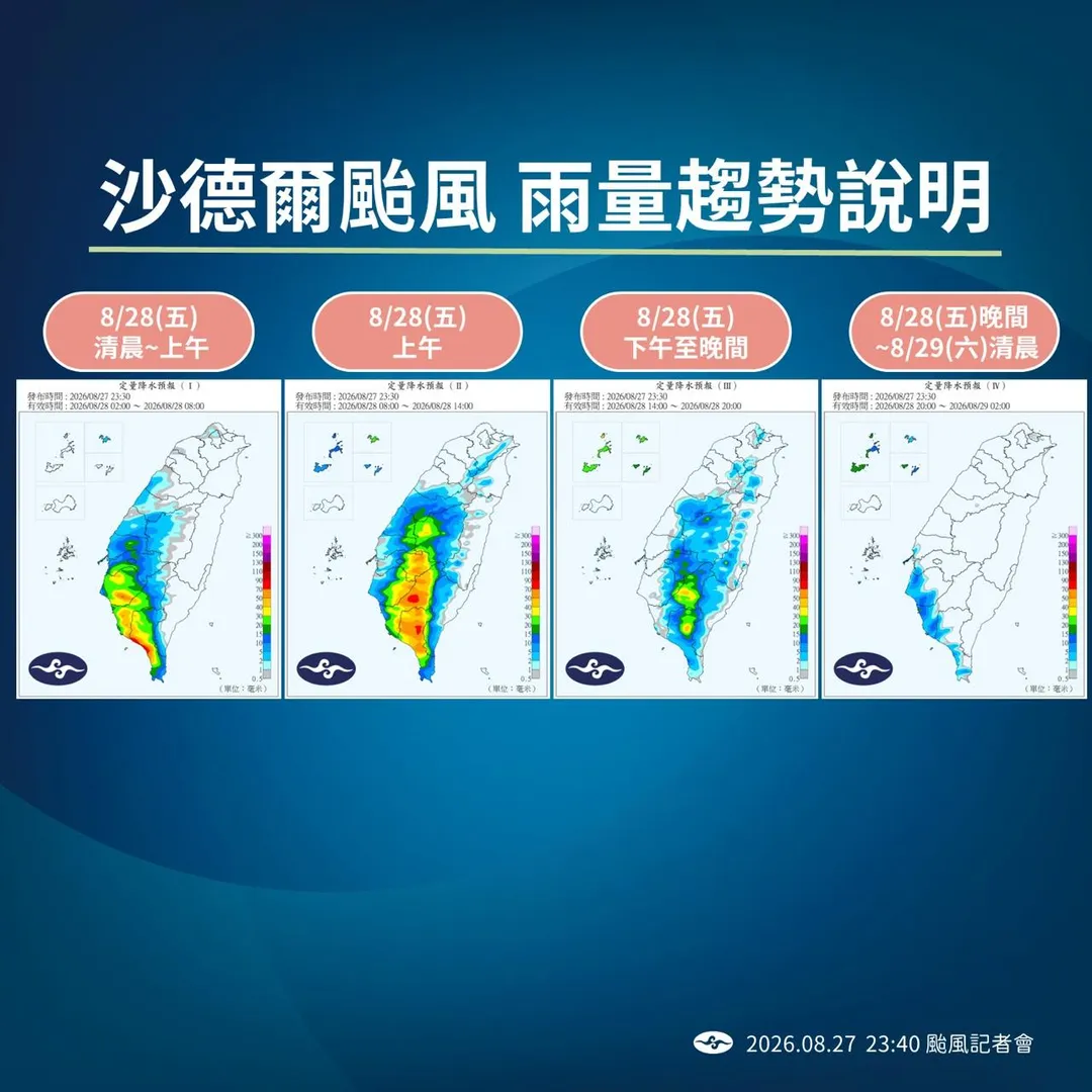 沙德爾颱風影響期間降雨趨勢。(圖/中央氣象署)