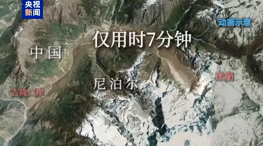 冰川崩塌到泥石流衝擊吉隆口岸僅用時7分鐘。(圖/翻攝央視新聞)