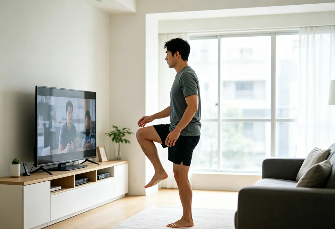 把運動「藏」進原本就會做的事情裡，例如等咖啡、等微波爐時做幾下深蹲，看電視廣告時站起來練習單腳平衡。（示意圖／AI生成圖）