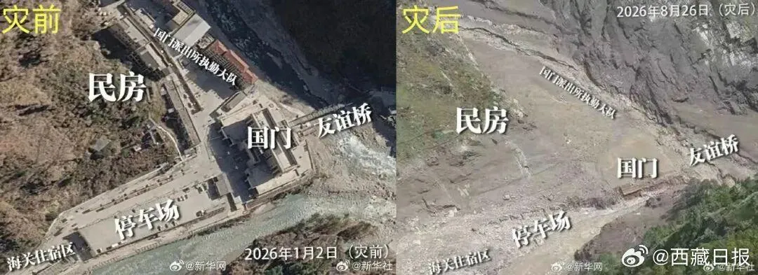 吉隆口岸衛星照對比。(圖/翻攝微博「西藏日報」)
