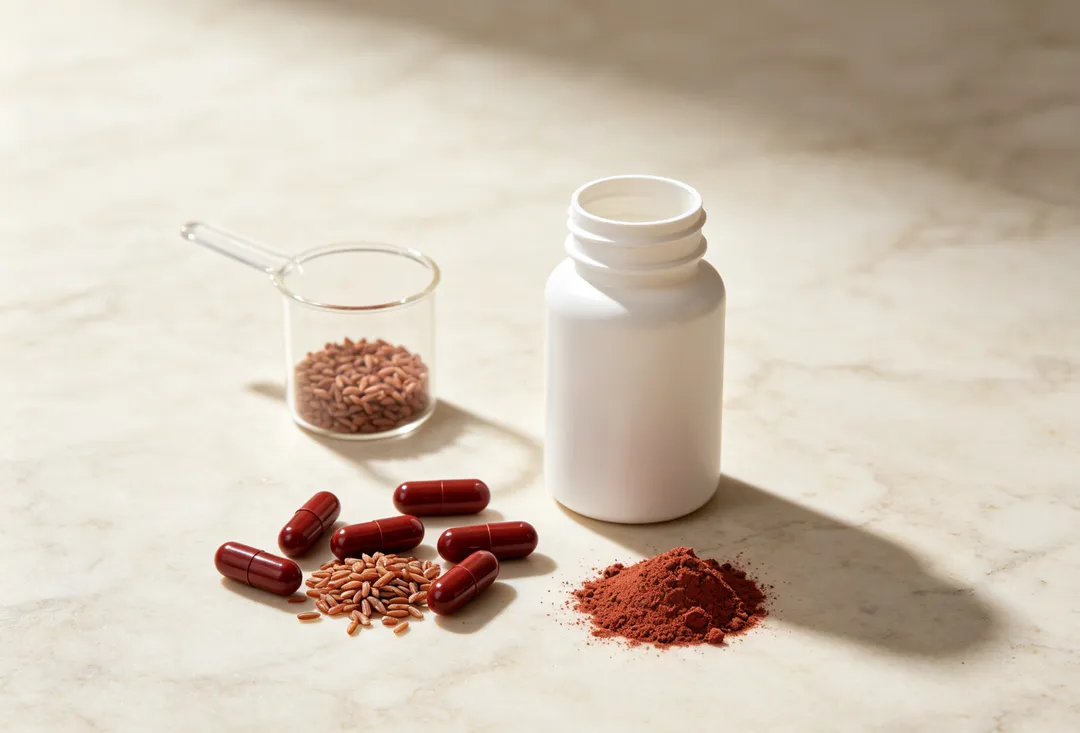 紅麴可能降低LDL，但其中的Monacolin K與降膽固醇藥物lovastatin化學結構相同，不同產品的有效成分含量也可能有差異。（示意圖／AI生成圖）