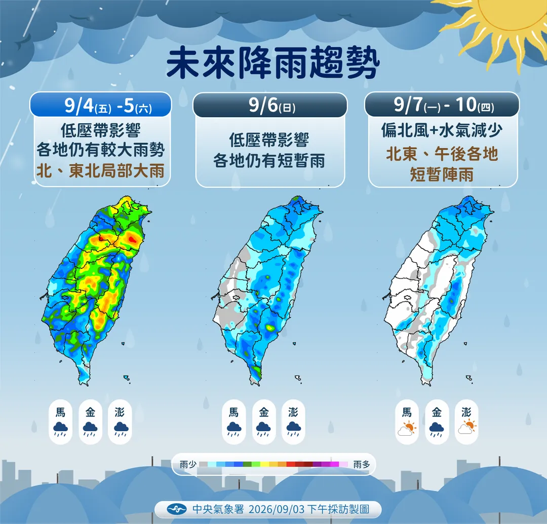 低壓帶持續帶來降雨，預計7日起趨緩。（圖／中央氣象署提供）