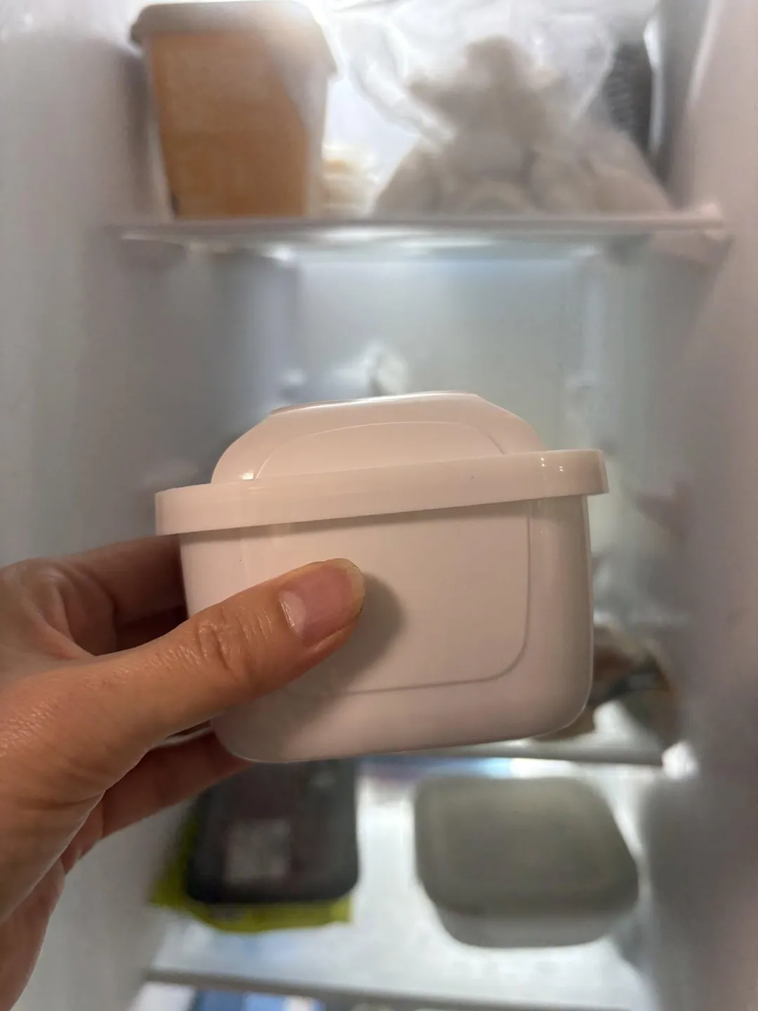 陳映如分享自己會先將使用過的濾芯放在冰箱或烤箱中當作除臭劑使用，等到品牌開放回收期間，再一次將舊濾芯寄回。（圖／翻攝自陳映如-Sona Queen的生活筆記本臉書）