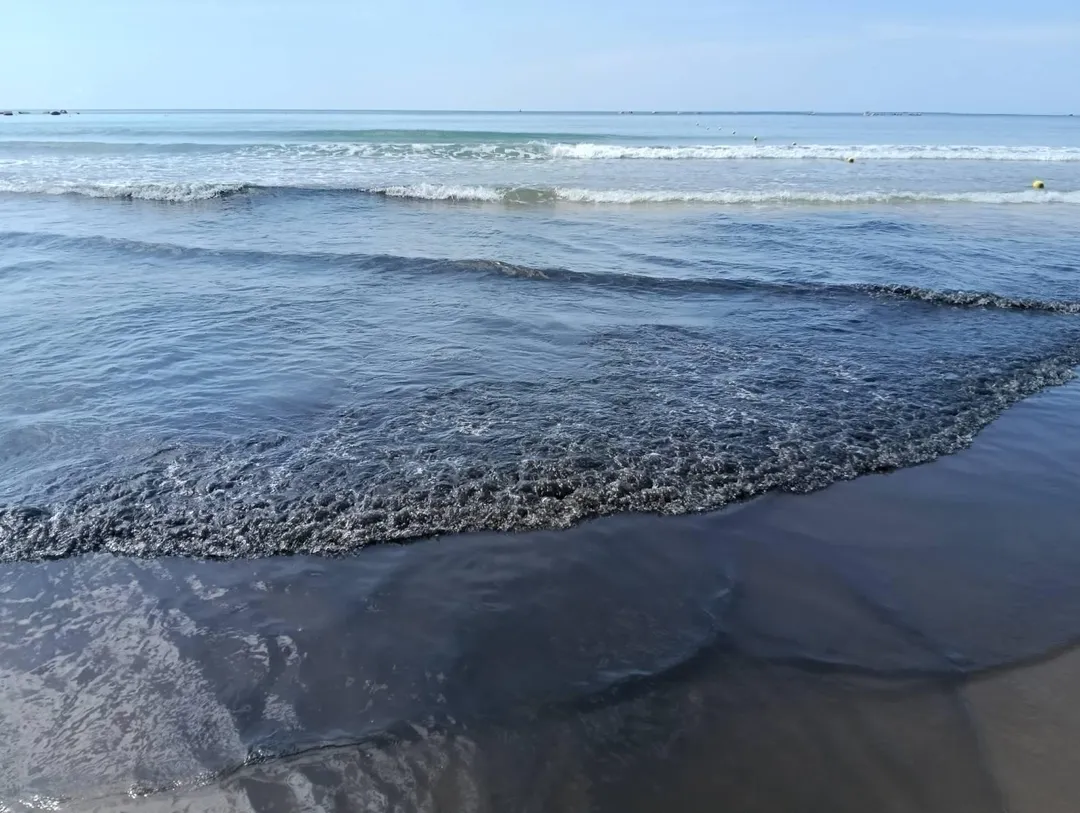 清澈的海水瞬間被染成混濁黑灰色。（圖／民眾提供）