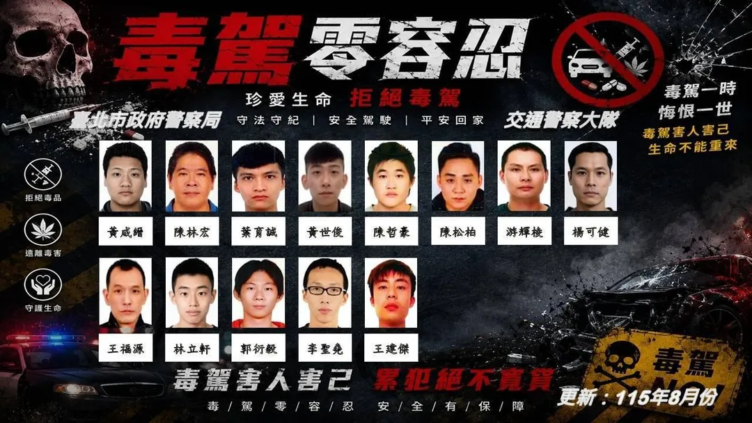 北市毒駕13人名單。（圖／翻攝畫面）