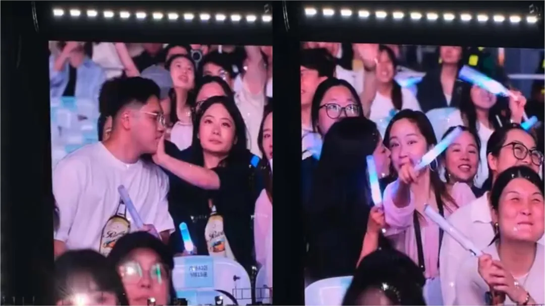 蕭敬騰演唱會「Kiss Cam」一對情侶尷尬互動登熱搜。（圖／翻攝微博）