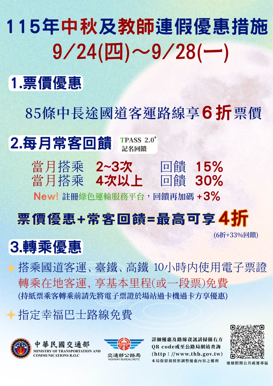 中秋節搭客運享優惠。（圖／高雄區監理所提供）