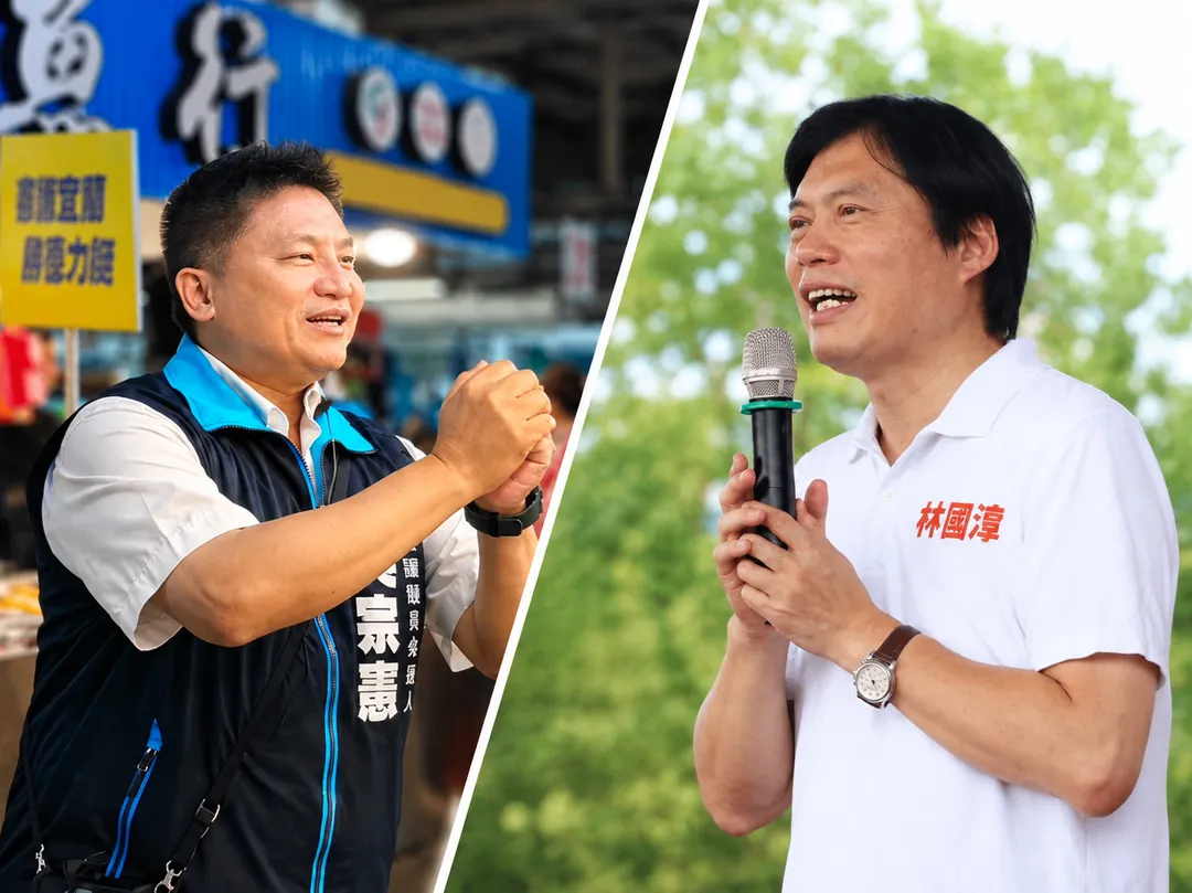 宜蘭縣長選舉升溫,國民黨參選人吳宗憲與民進黨對手林國漳雙方陣營激烈交鋒。(圖/兩人臉書照片AI合成)