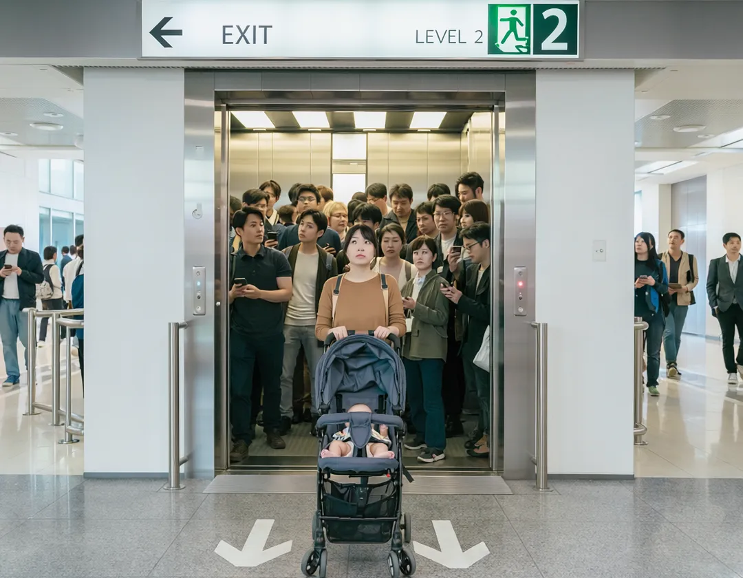 蘇怡寧表示,捷運站也已明確提醒,嬰兒車不應搭乘手扶梯,應改搭電梯。(示意圖/AI生成圖)