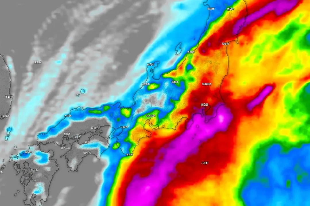 中颱杜鵑與鋒面影響下,日本關東及東北地區20日至21日將有強降雨。(圖/翻攝自Facebook@台灣颱風論壇|天氣特急)