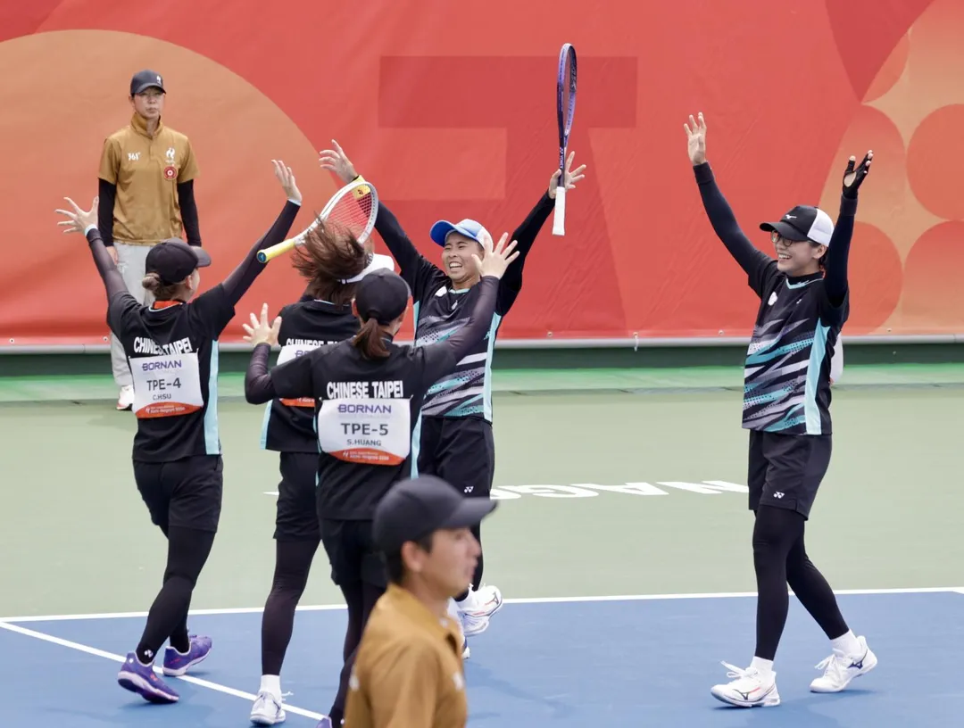 名古屋亞運軟式網球女團4強賽，中華隊以2比1險勝韓國。（圖／中華奧會）