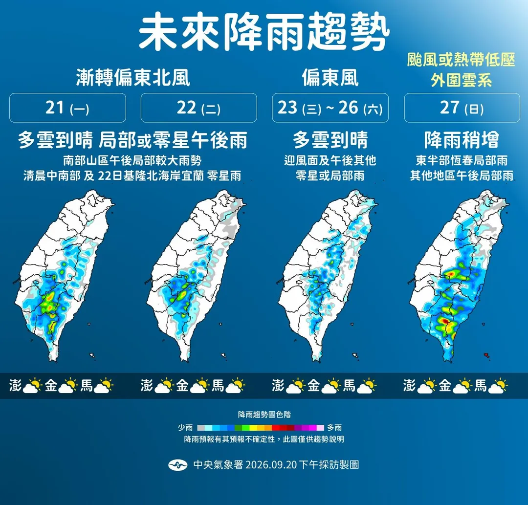 本週天氣較穩定,各地僅局部零星雨勢。(圖/中央氣象署提供)
