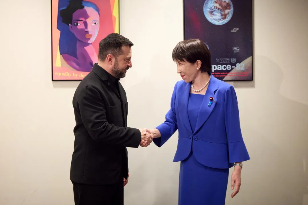 烏克蘭總統澤倫斯基與日本首相高市早苗。（圖／路透）