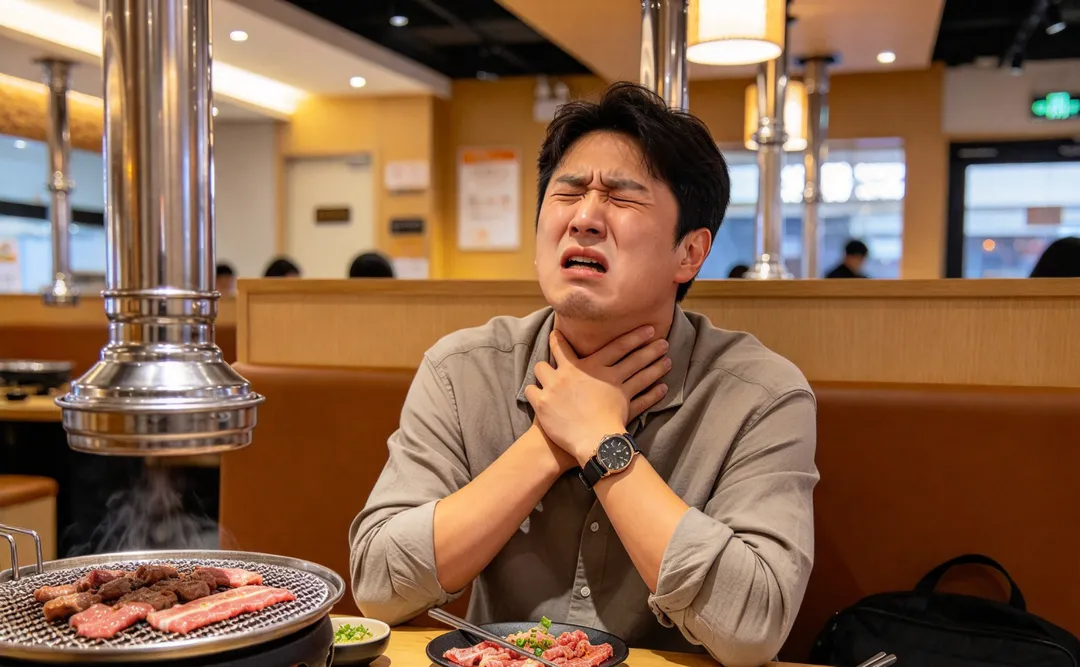 若身邊有人突然噎到，急救觀念要更新，遇到嚴重哽塞時，可採「先5拍、再5推」的方式協助排出異物。（示意圖／AI生成圖）