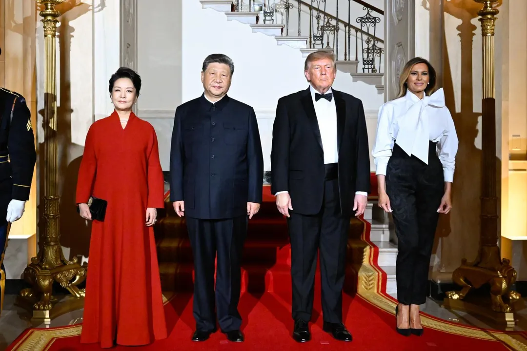 習近平到訪美國，與夫人彭麗媛出席川普總統夫婦舉行的歡迎國宴。（圖／新華社）