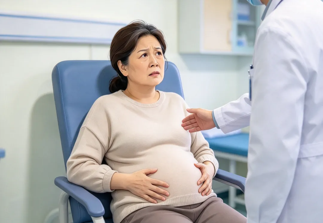 一名40多歲女性因腹脹就醫，檢查竟在盲腸發現約4公分腫瘤，確診第二期大腸癌。（示意圖／AI生成圖）