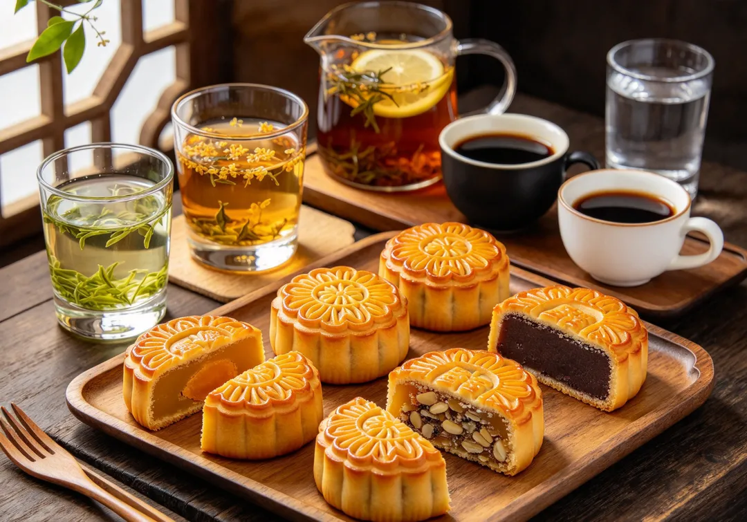 月餅本身通常已經含糖,因此可以搭配無糖茶、黑咖啡、花草茶或白開水,避免月餅再搭配含糖飲料。(示意圖/AI生成圖)