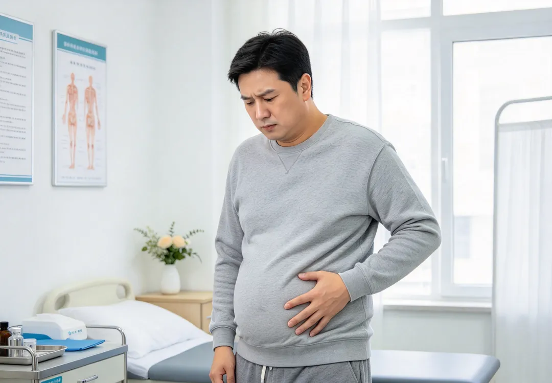 經詳細問診發現,男子長期有腹脹困擾,近1個月食慾明顯變差,體重更下降4公斤。(示意圖/AI生成圖)