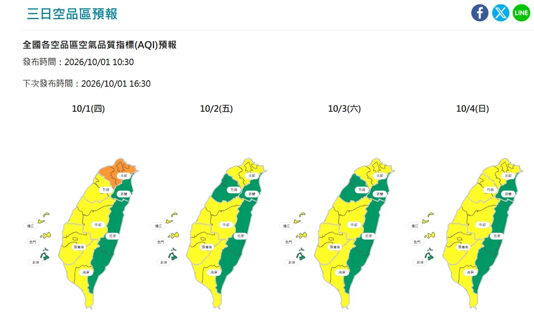 空品預報。（圖／翻攝環境部空氣品質監測網）