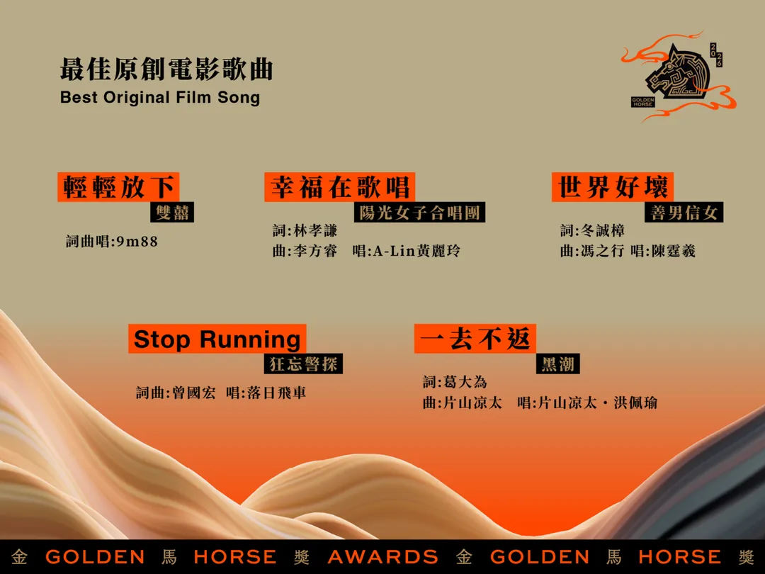第63屆金馬獎最佳原創電影歌曲入圍名單。（圖／金馬執委會 提供）
