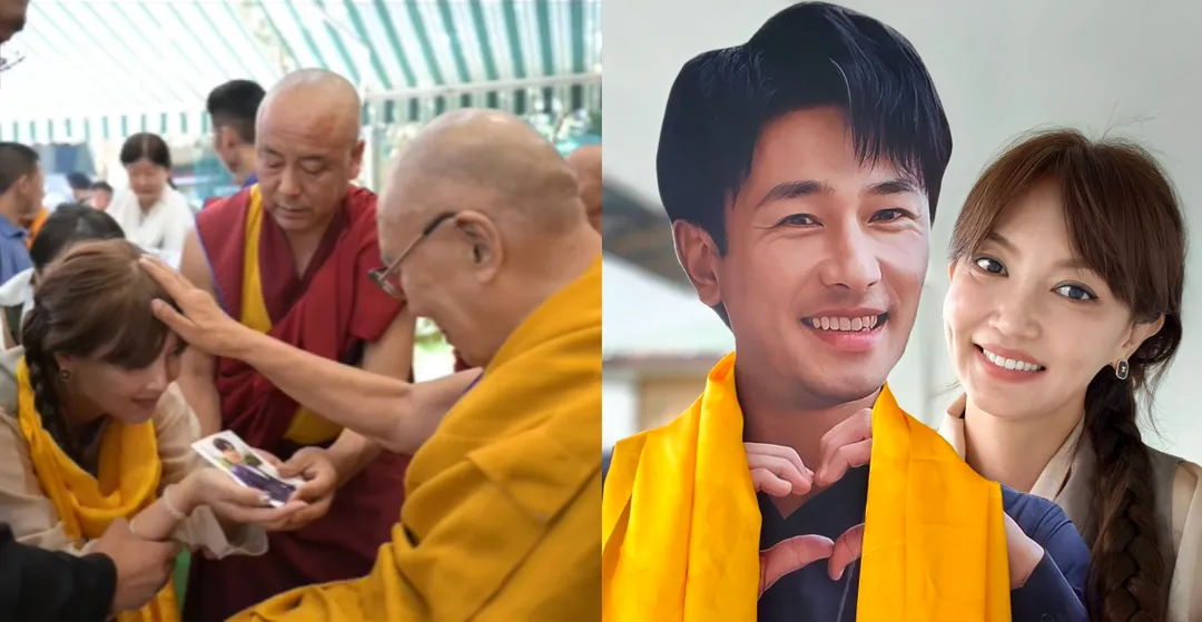 傅子純遺孀Corrinna(李佳綺)近日帶著其立牌前往印度見達賴喇嘛。(圖/翻攝自李佳綺臉書)