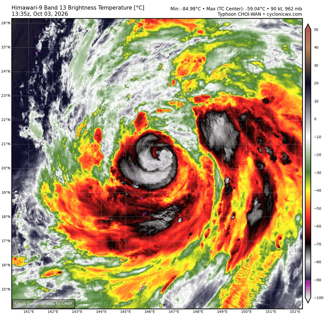 颱風「彩雲」有可能在5日至6日前後以非常強的威力接近小笠原群島。(圖/cyclonicwx)
