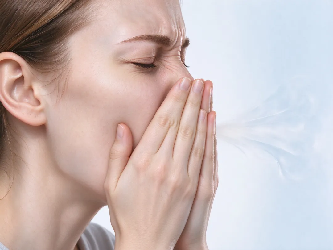 中秋過後早晚轉涼，溫差變化讓過敏體質者容易出現噴嚏、鼻水及鼻子搔癢等症狀。（示意圖／AI生成圖）