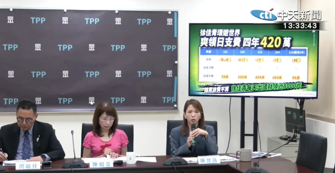 民眾黨召開記者會,揭露徐佳青相關爭議。(圖/中天新聞)