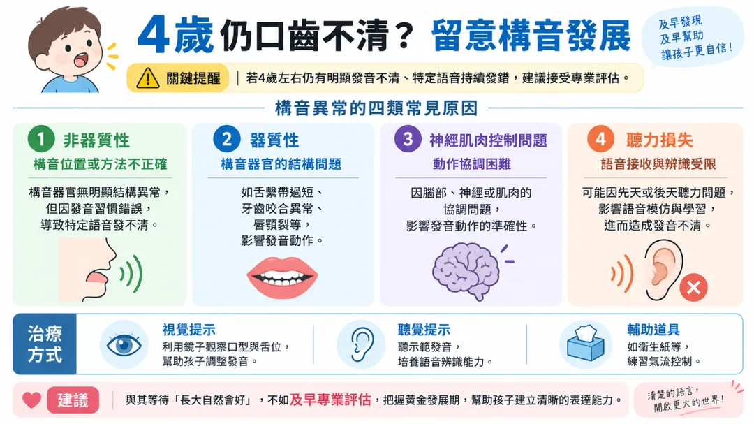 安南醫院復健科提醒,4歲左右孩童若仍有明顯發音不清或特定語音持續發錯,應透過專業評估及早釐清原因。(圖/安南醫院)