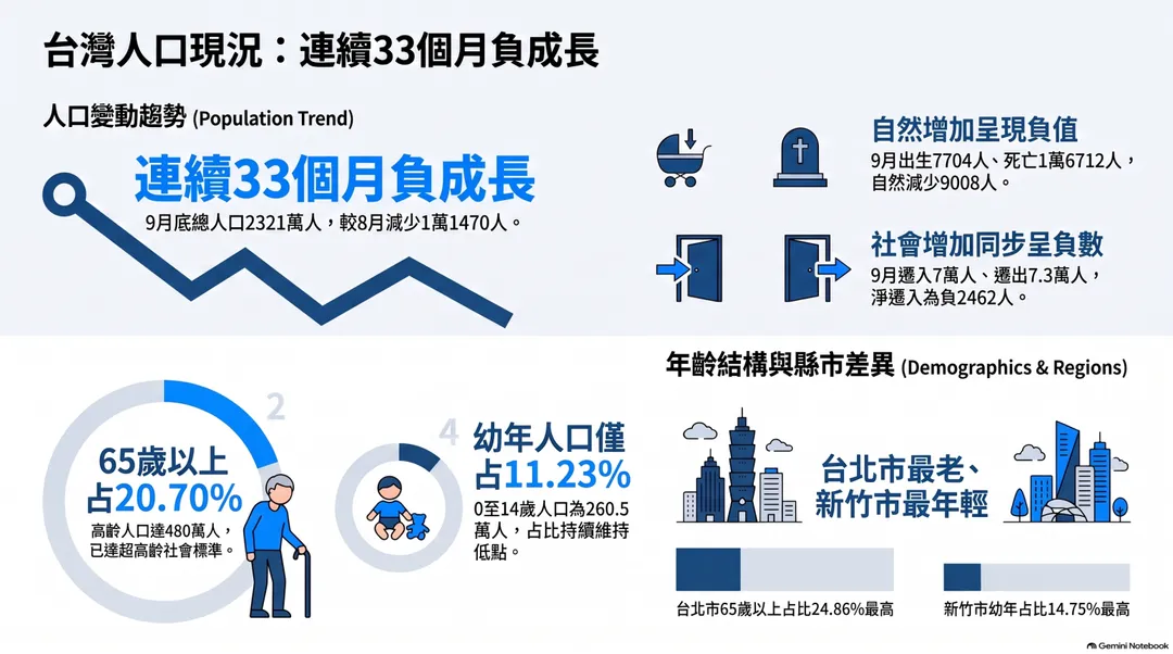 台灣人口連續33個月負成長。（圖／中天製表）