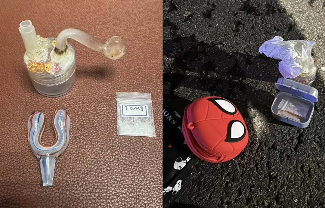 警方在嫌犯包包內查獲毒品。(圖/翻攝畫面)