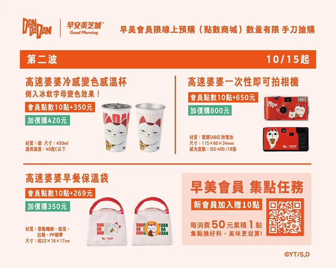 早安美芝城首度攜手日本人氣動漫《膽大黨》，自10月8日起「早餐能力覺醒計劃」，有兩款指定套餐、角色盲卡包、小插旗及5款限量周邊。（圖／早安美芝城提供）