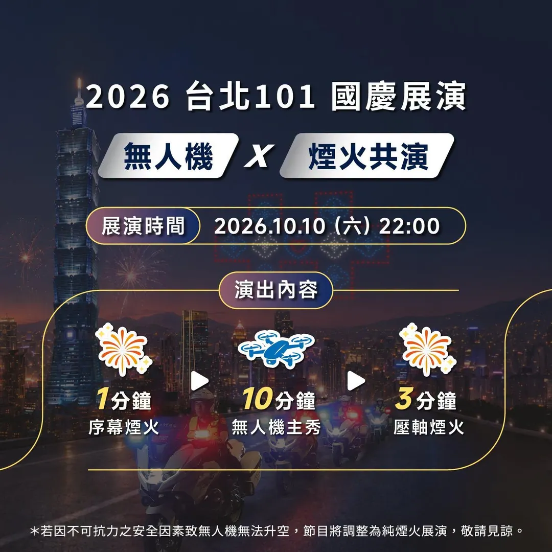 台北101國慶展演於晚間10時登場。（圖／取自台北101臉書粉專）