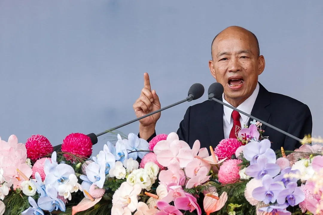 韓國瑜在國慶大會致詞。(圖/路透社)