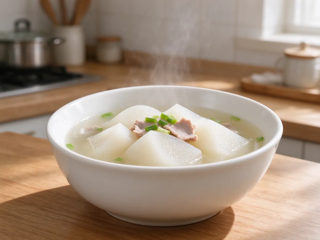 不少台灣人吃完油膩食物，習慣喝一碗白蘿蔔湯，希望幫助刮油、排毒。（示意圖／AI生成圖）