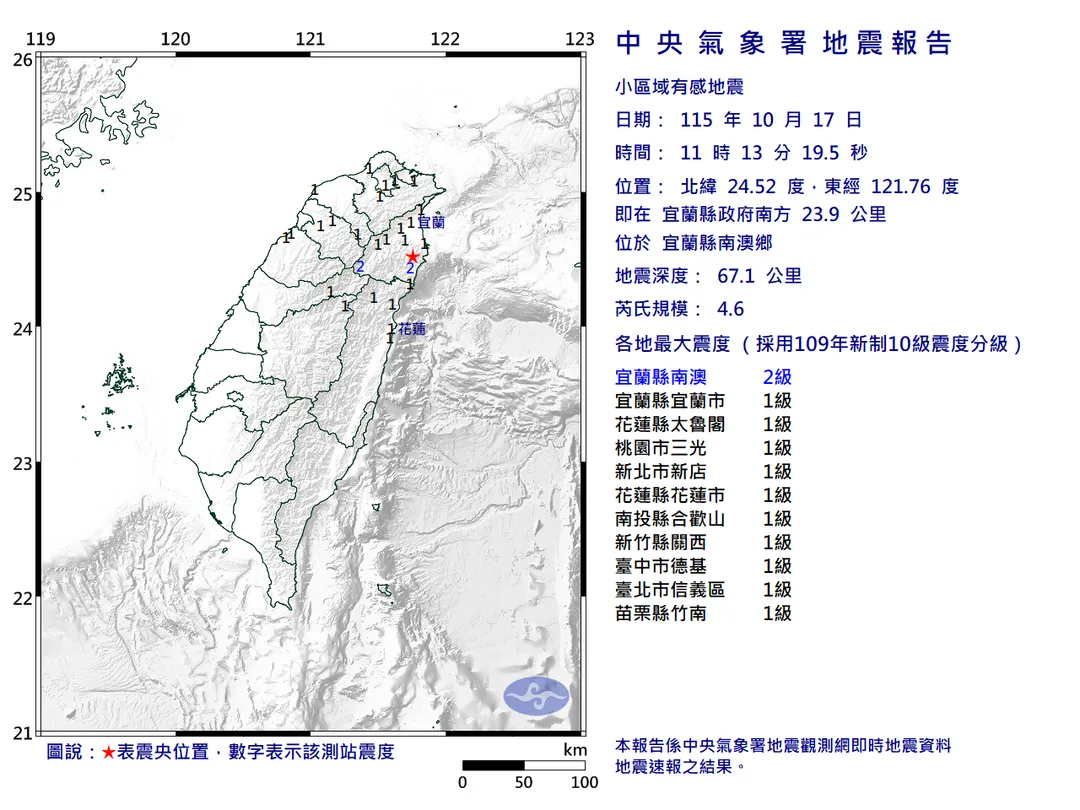 地震報告。（圖／中央氣象署）